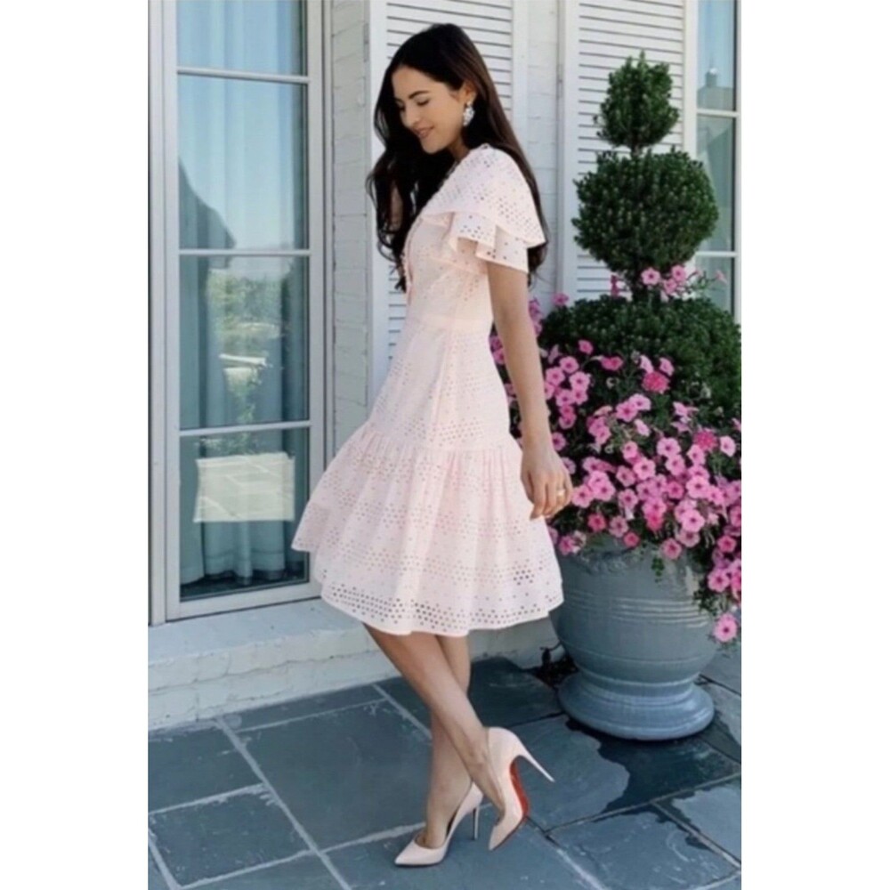 Rachel Parcell Eyelet Ruffle Trim Dress Pink Frosty
